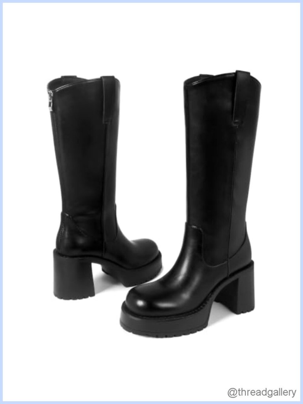 Knee High Western Boots Leather Platform Chunky Block Heel Tall - Picture 4 of 6